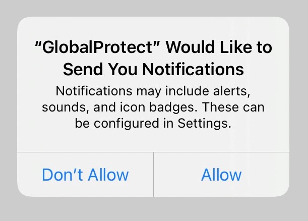 Allow notifications from GlobalProtect